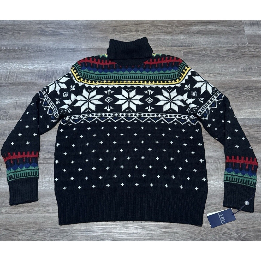 Polo Ralph Lauren Men's Medium Intarsia Knit Fair Isle Turtleneck Wool Sweater M